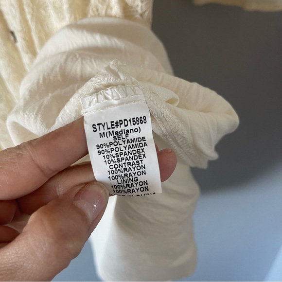 NWT PaperMoon Ivory Lace Smocked Waist Boho Flowy Mini Dress Women's Size Medium - Picture 12 of 12